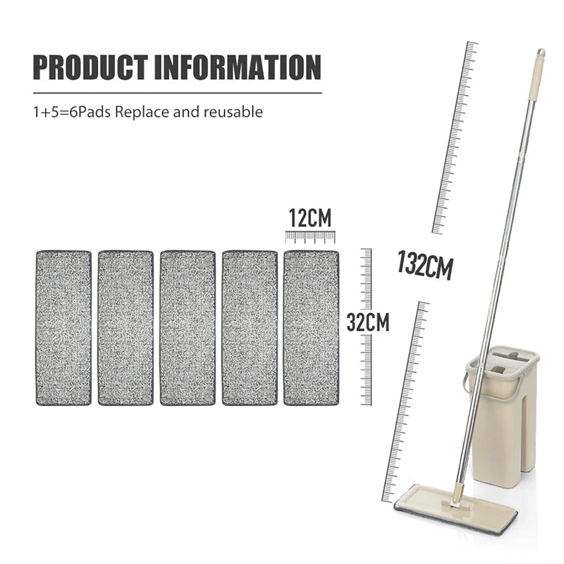 Hand Free Flat Floor Mop And Bucket Set