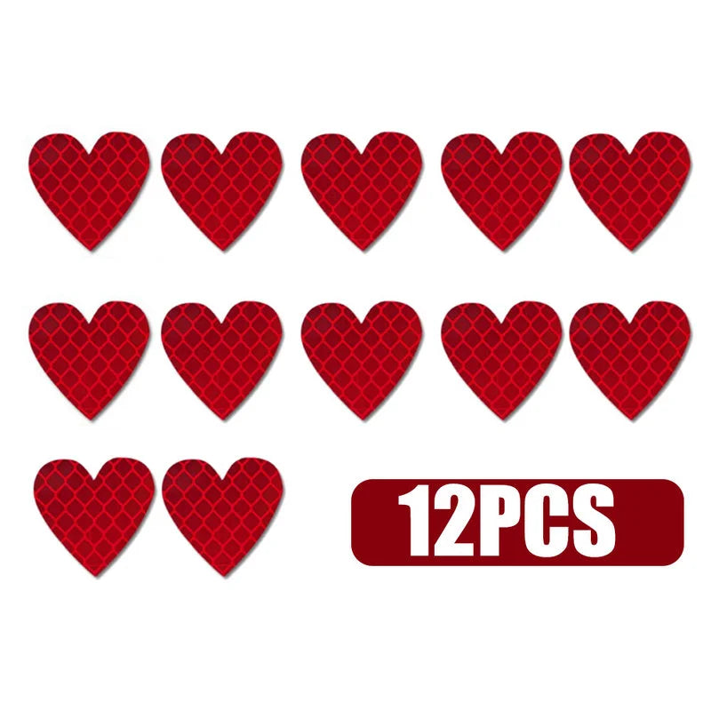 12pcs Heart Shape Reflective Car Stickers Night Warning