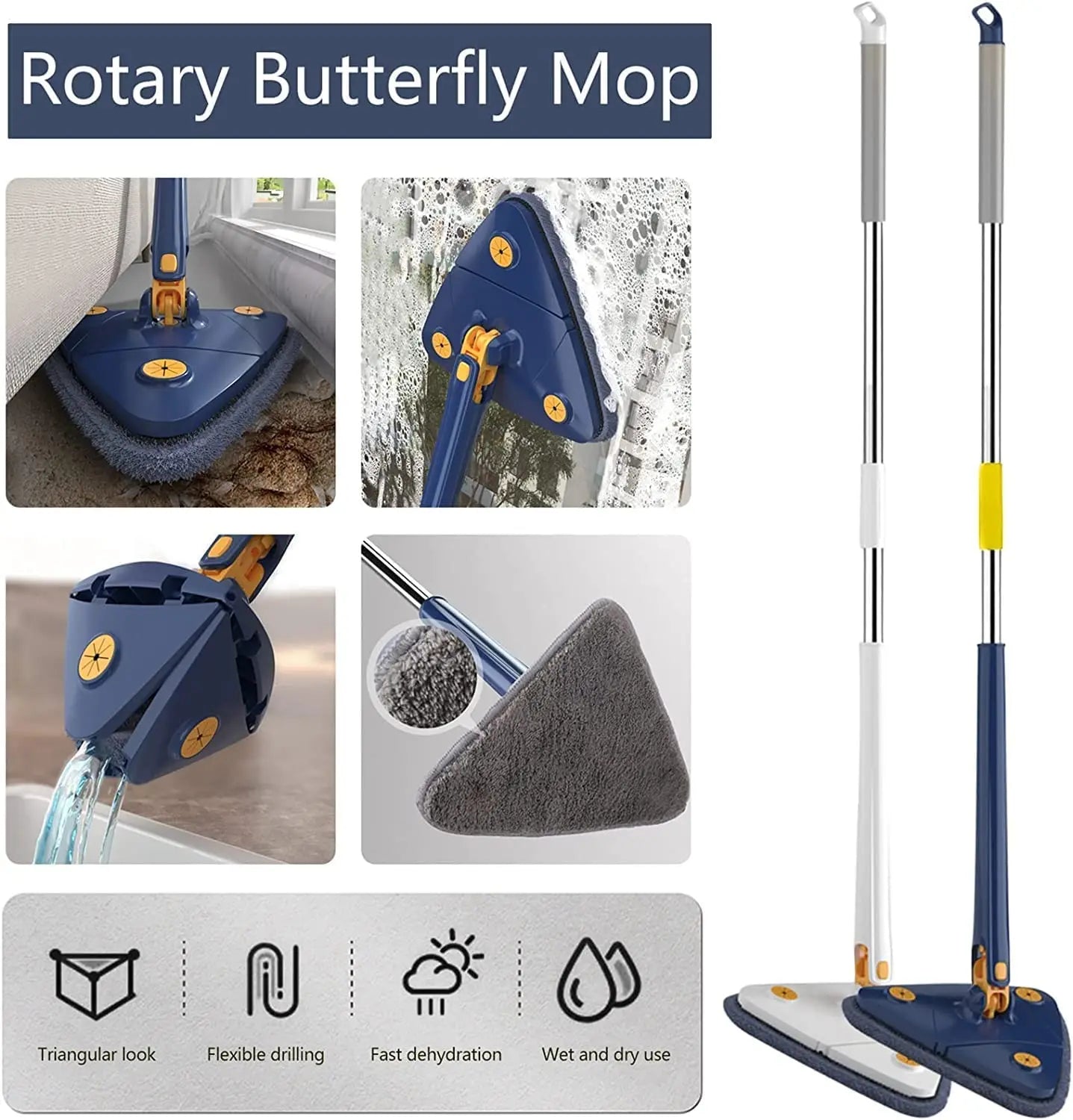 Rotatable Telescopic Triangle Mop 360° Spin Cleaning Mop