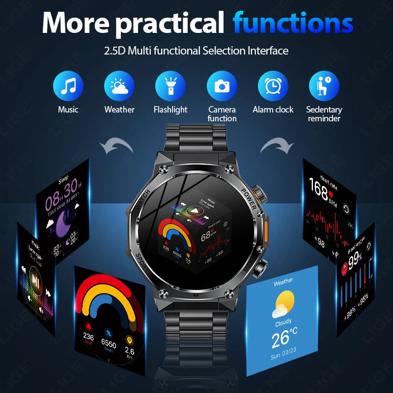 LIGE New Men Smart Watch Bluetooth Calling 800mAh