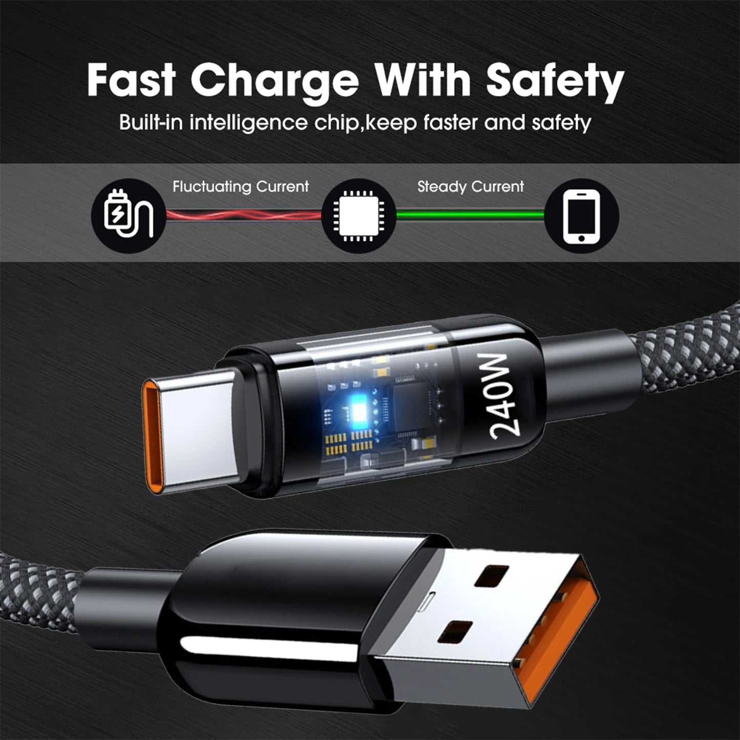 240W 10A Quick Charging USB C Cable Nylon