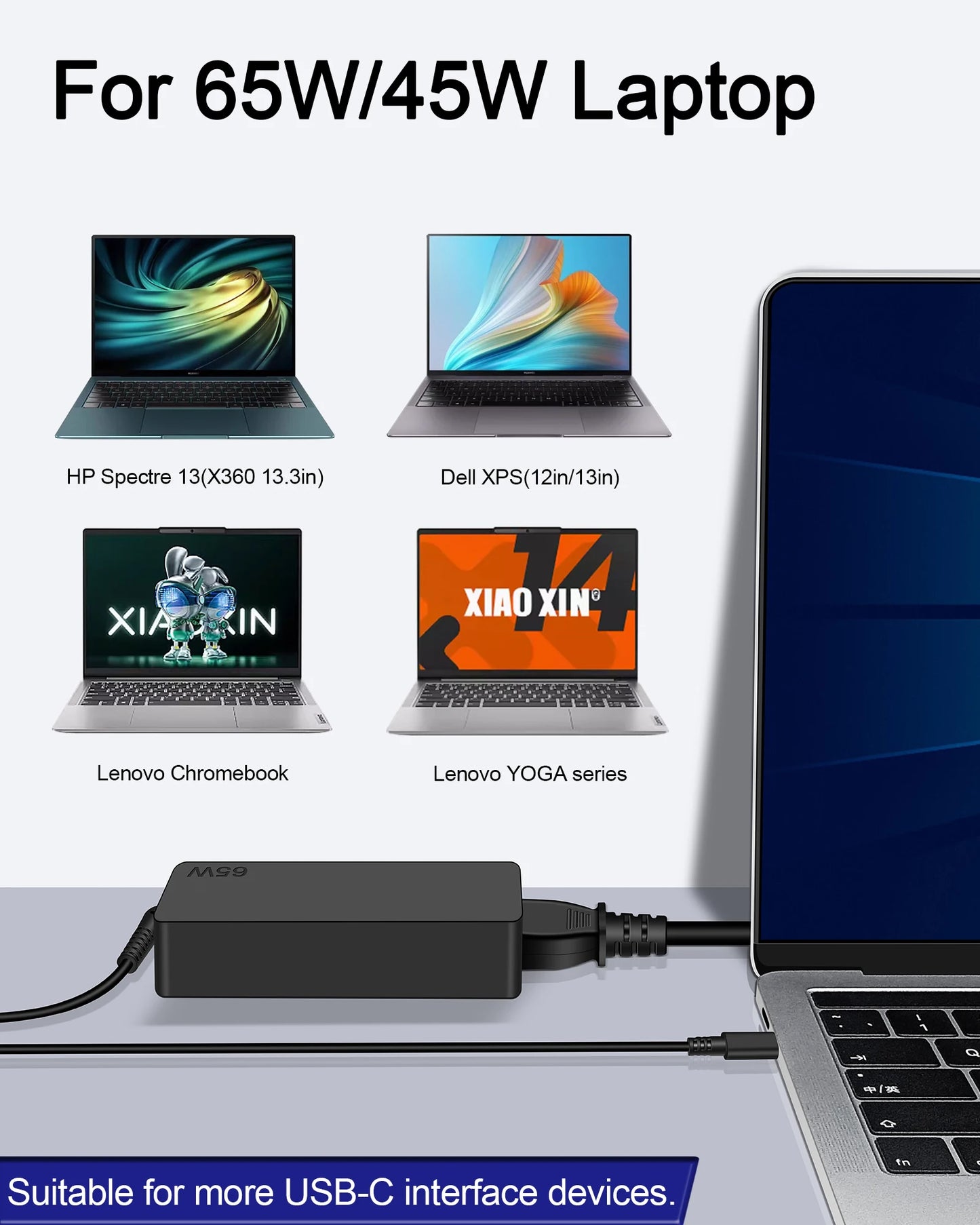 65W 20V 3.25A USB C Laptop Charger Adapter