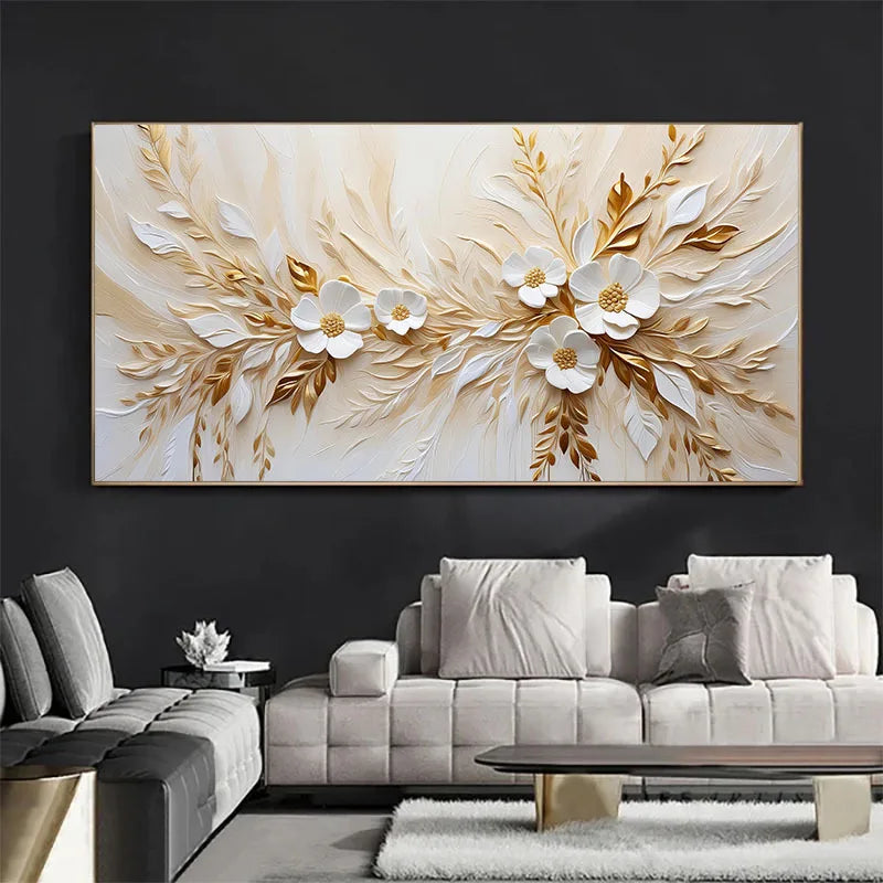 Abstract Golden White Flower Poster and Prints, Canvas