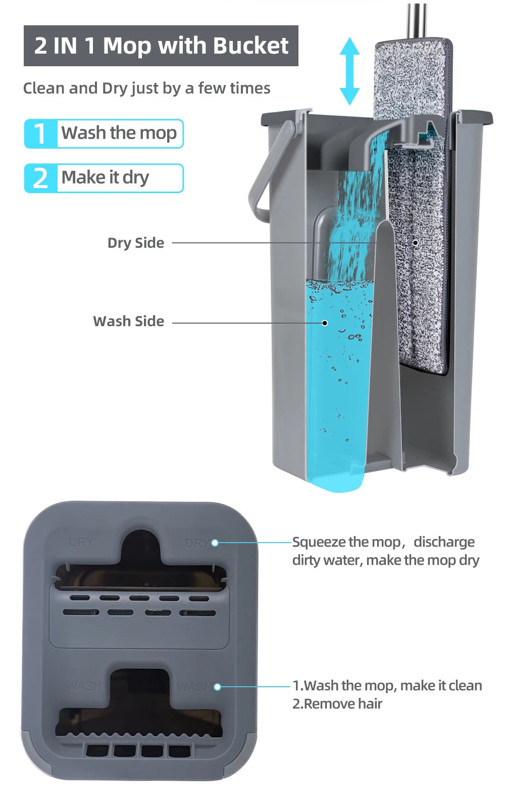 Hand Free Flat Floor Mop And Bucket Set