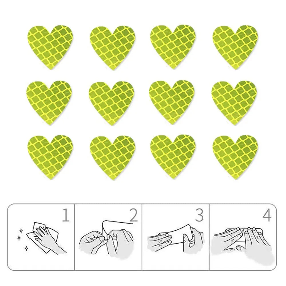 12pcs Heart Shape Reflective Car Stickers Night Warning