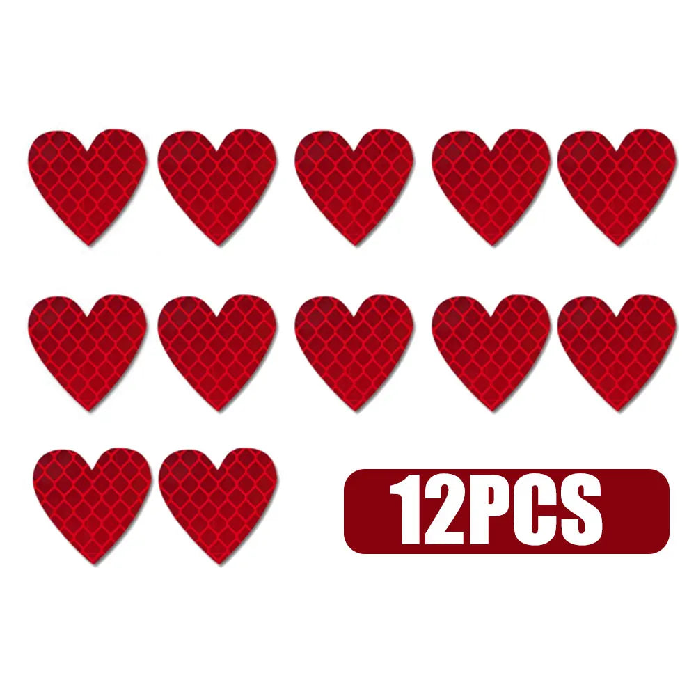 12pcs Heart Shape Reflective Car Stickers Night Warning